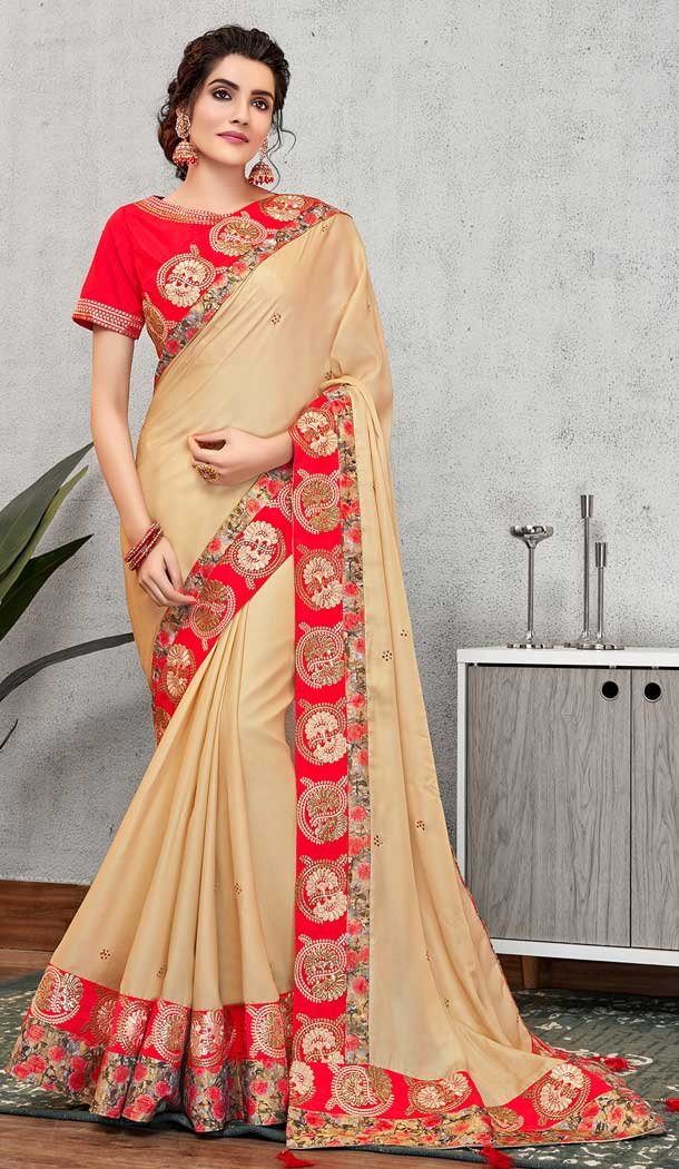 Cream Color Silk Georgette Party Wear Plus Size Saree Blouse -pf76185873