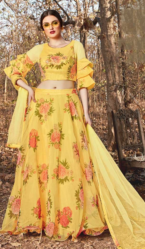 Yellow Color Orgenza Designer Readymade Party Wear Lehenga Choli -pf76666331