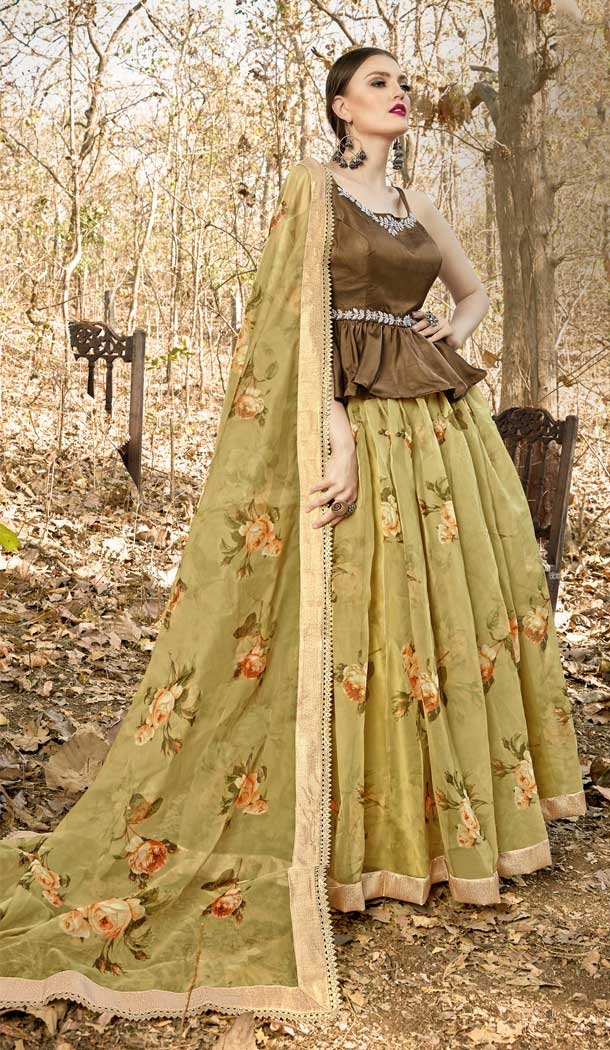 Brown Color Orgenza Designer Readymade Party Wear Lehenga Choli -pf76666342