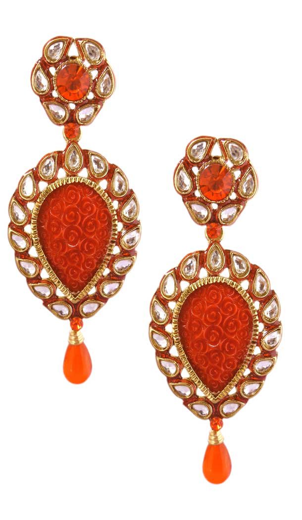 Alluring Red Color Brass Gold Plated Fashion Earrings -716588866