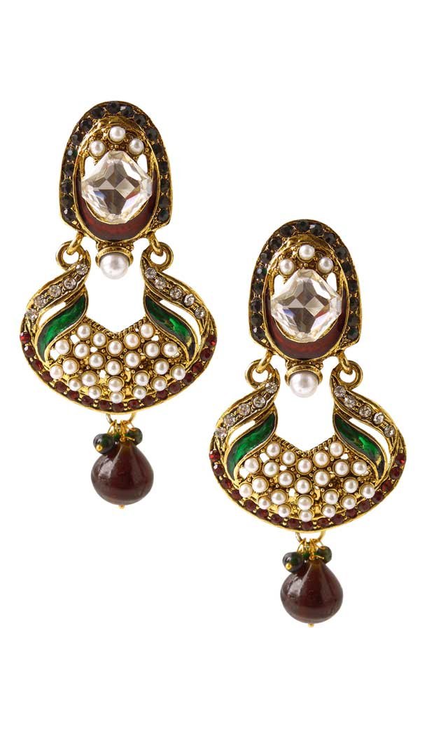 Classy Multi Color Brass Gold Plated Fashion Earrings -716588876
