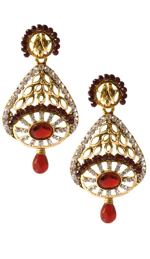 Divine Maroon Color Brass Gold Plated Fashion Earrings -716588877