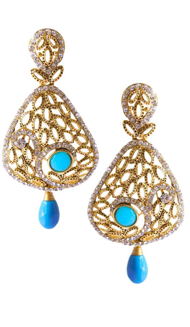 Exquisite Firoza Color Brass Gold Plated Fashion Earrings -716588880