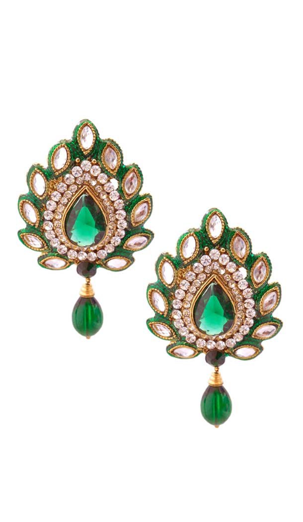 Plushy Green Color Brass Gold Plated Fashion Earrings -716588891
