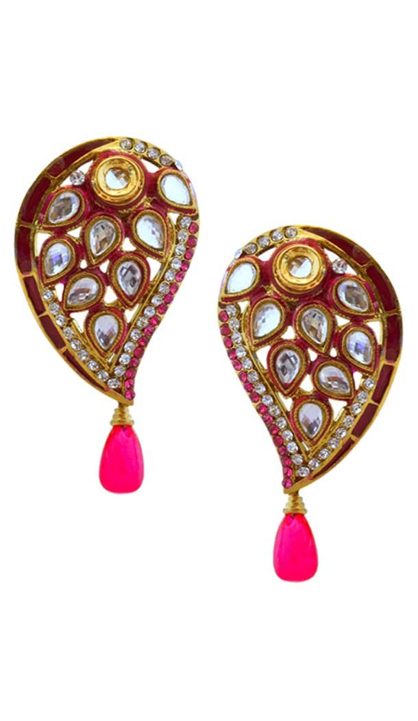 Classy Pink Color Brass Gold Plated Fashion Earrings -716588894