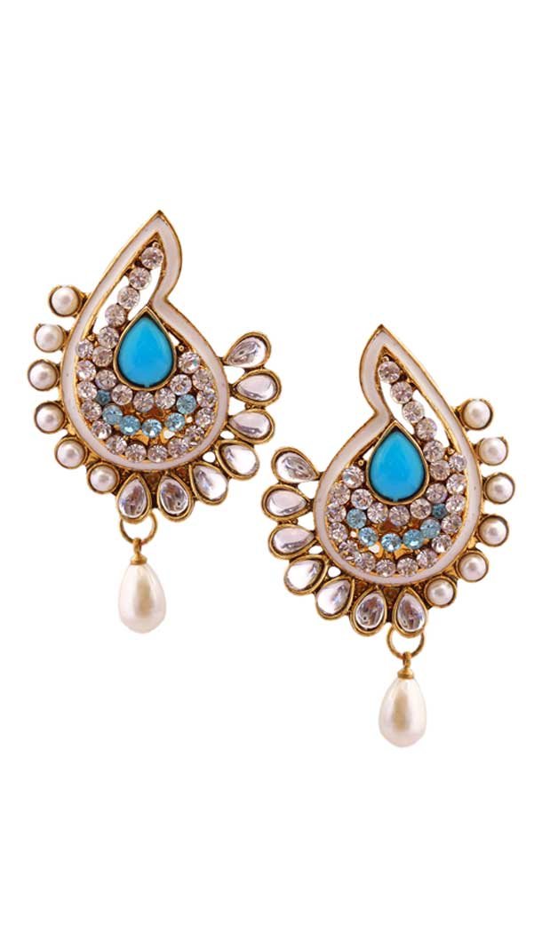 Enigmatic Firoza Color Brass Gold Plated Fashion Earrings -716588902