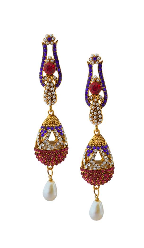 Ethnic Multi Color Brass Gold Plated Fashion Earrings -716588903