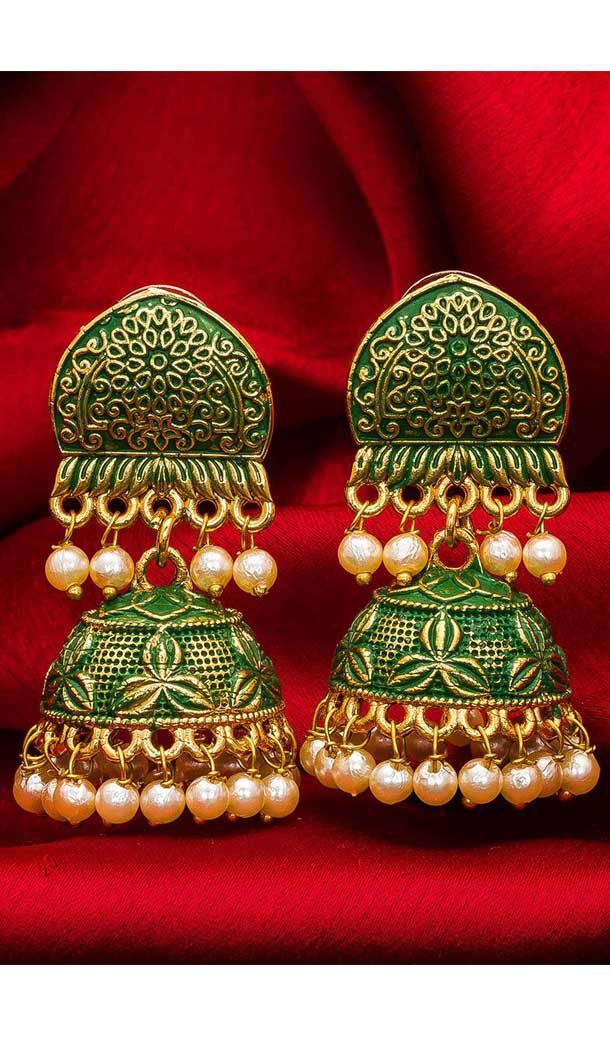 Contemporary Gold Plated Alloy Designer Imitation Jhumka Earrings -735591063