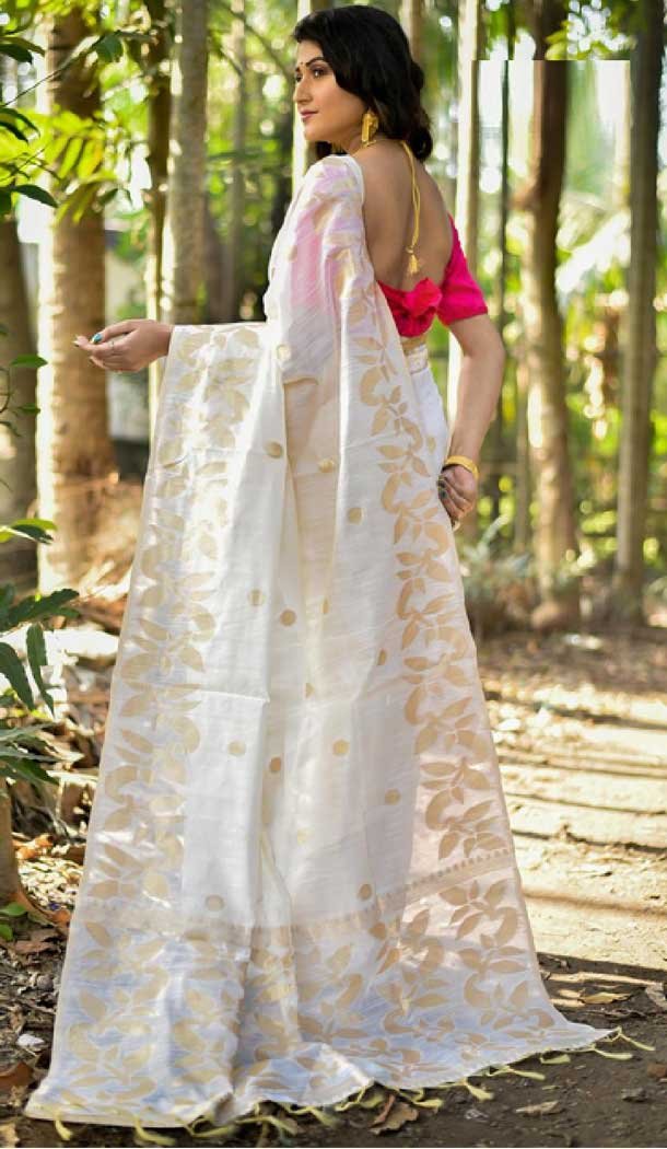 White Color Fancy Cotton Casual Party Wear Saree -EV540271378