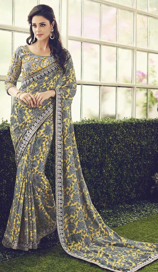 Grey Color Chanderi Cotton Party Wear Saree Blouse -EV543771627
