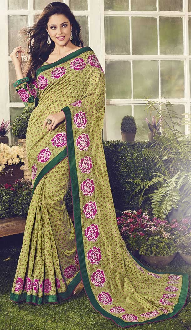 Green Color Chanderi Cotton Party Wear Saree Blouse -EV543771629