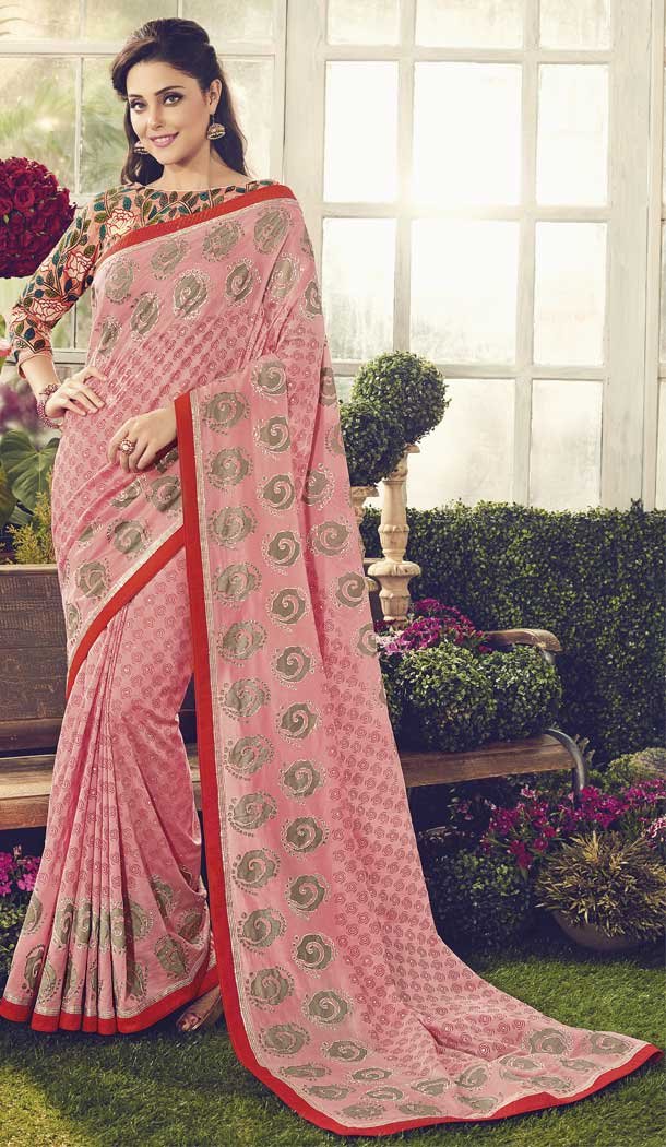 Attractive Light Peach Color Chanderi Cotton Party Wear Saree Blouse -EV5437716232