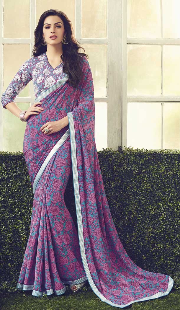 Green Pink Color Chanderi Cotton Party Wear Saree Blouse -EV543771633