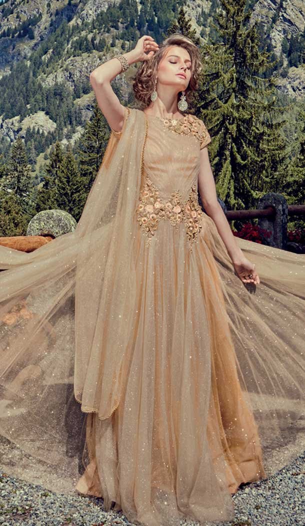 Exotic Beige Color Net Georgette Designer Party Gown Dresses -EV544171660