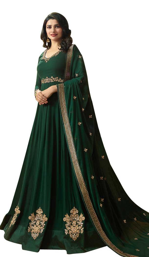 Bollywood Celebrity Prachi Desai Green Color Faux Georgette Salwar Kameez -EV545471755