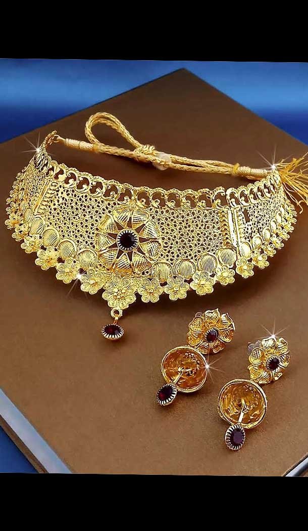Attractive Traditional Gold Smith  Imitation Jewellery-Wedding Wear Necklace Set -745892217