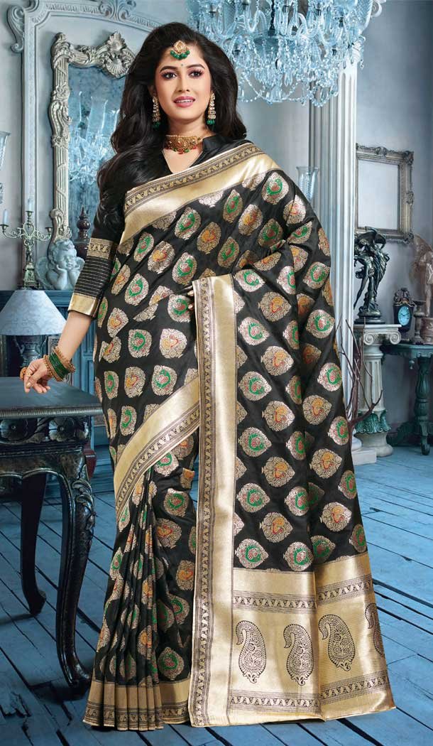 Black Color Banarasi Pure Silk Traditional Wer Saree Blouse -738191352