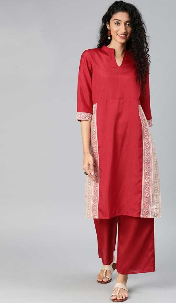 charming red color poly silk readymade casual wear kurti -729290272 charming red color poly silk readymade casual wear kurti -729290272