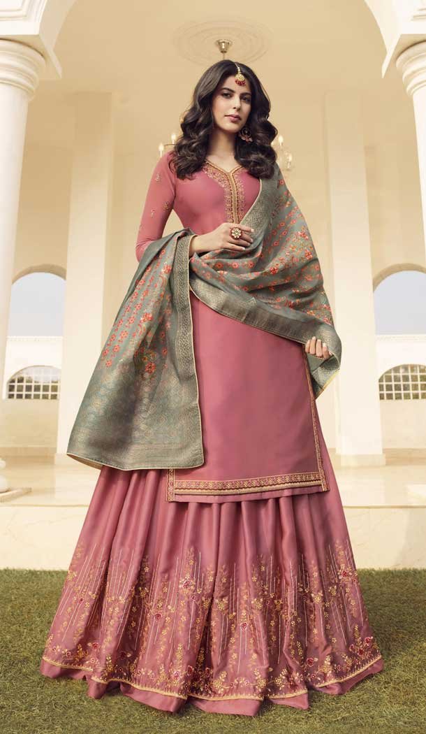 Tometo Red Color Muslin Georgette Designer Lehenga Kameez -FZ6445246