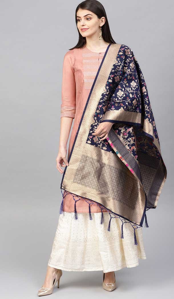 Navy Blue Color Banarasi Silk Designer Dupatta -743591918