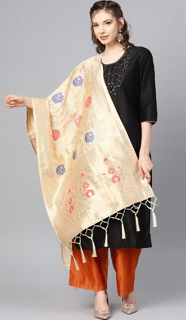 Charming Cream Color Banarasi Silk Designer Dupatta -743591937