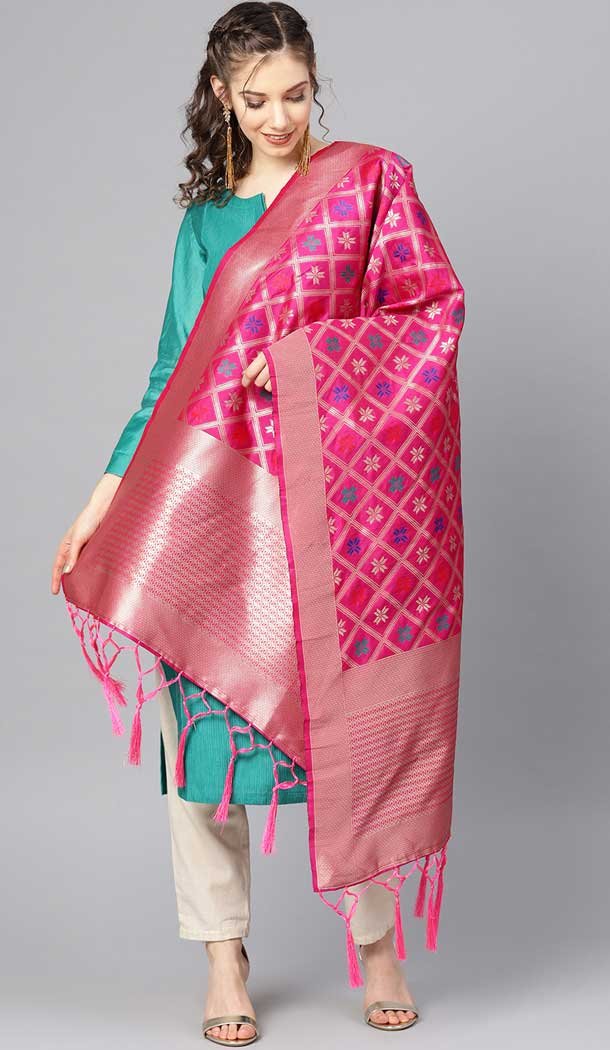 Unique Rani Pink Color Banarasi Silk Designer Dupatta -743591957