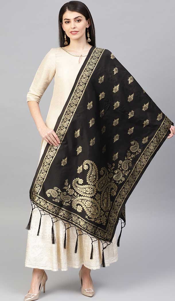 Magnificient Black Color Banarasi Silk Designer Dupatta -743591982 Magnificient Black Color Banarasi Silk Designer Dupatta -743591982