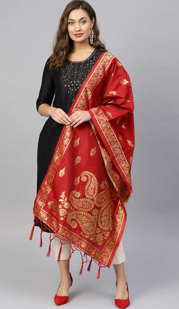 Unique Red Color Banarasi Silk Designer Dupatta -743591987 Unique Red Color Banarasi Silk Designer Dupatta -743591987