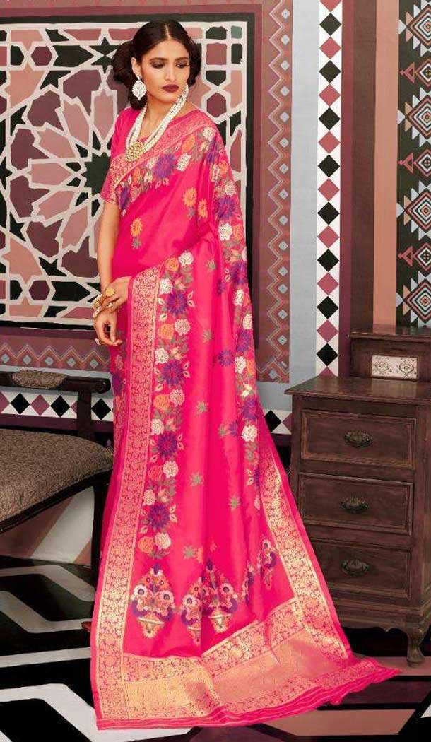 Pink Color Silk Weaving Designer Party Wear Saree -773395058