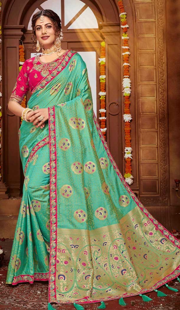 Sky Blue Color Banarasi Silk Traditional Designer Saree Blouse -774695175