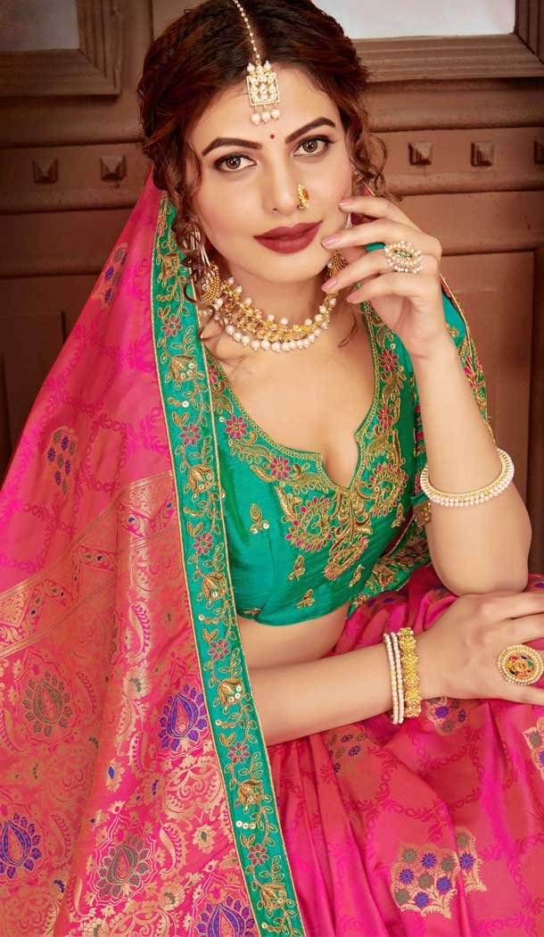 Rose Pink Color Banarasi Silk Traditional Designer Saree Blouse -774695177