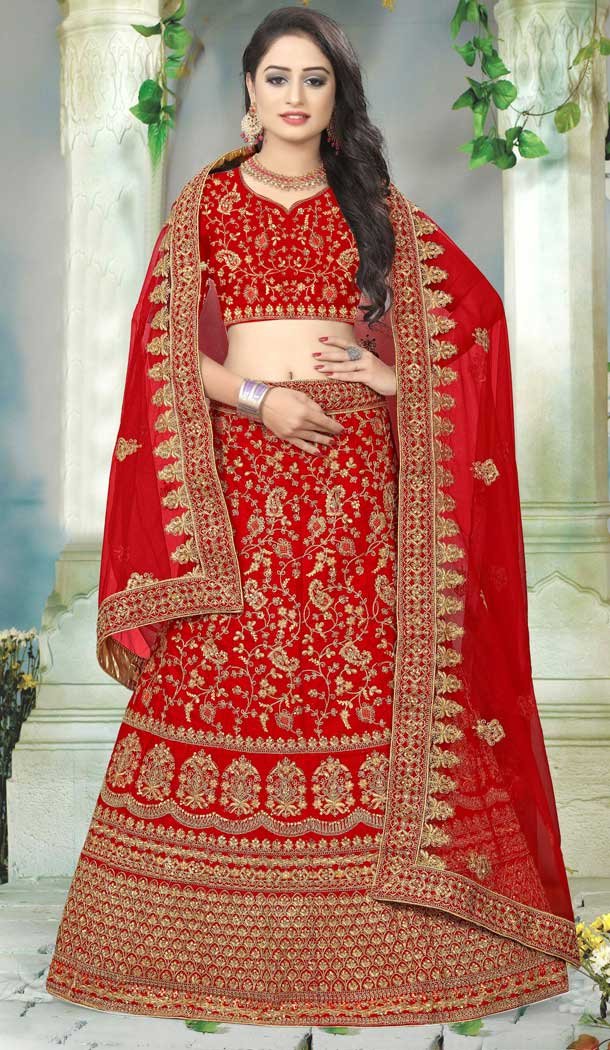 Attractive Maroon Color Satin Silk Designer Bridal Wedding Wear Lehenga Choli -777795540