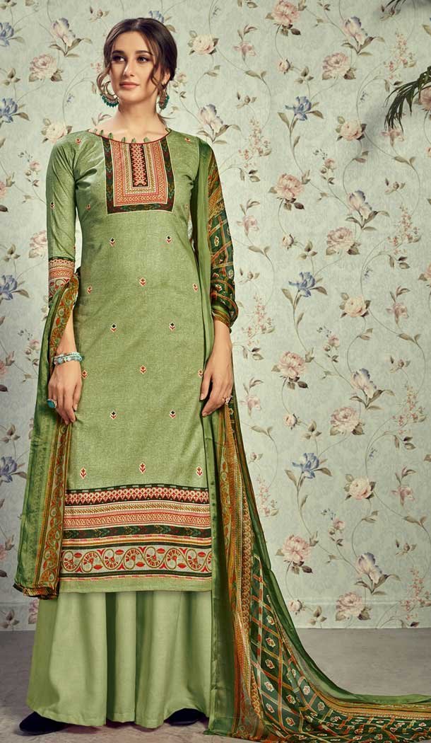 Exotic Green Color Pure Lawn Cottom Casual Wear Plazzo Suit -778595626