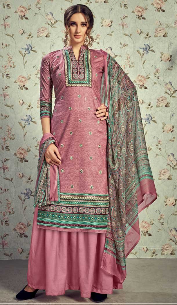 Tantalizing Old Rose Color Pure Lawn Cottom Casual Wear Plazzo Suit -778595629