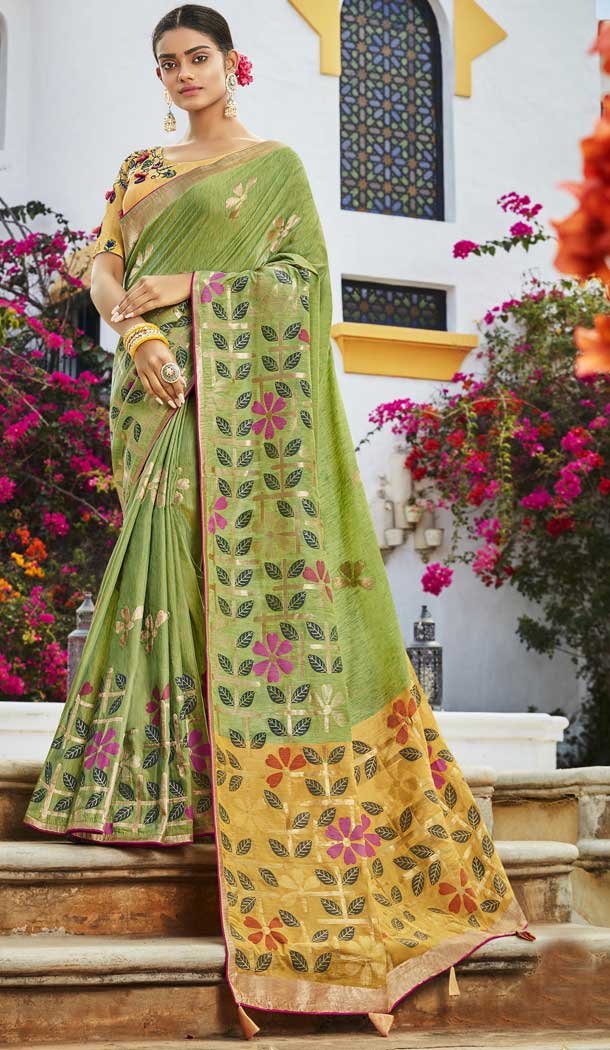 Pista Green Color Jacquard Banarasi Silk Traditional Party Wear Saree -780195782