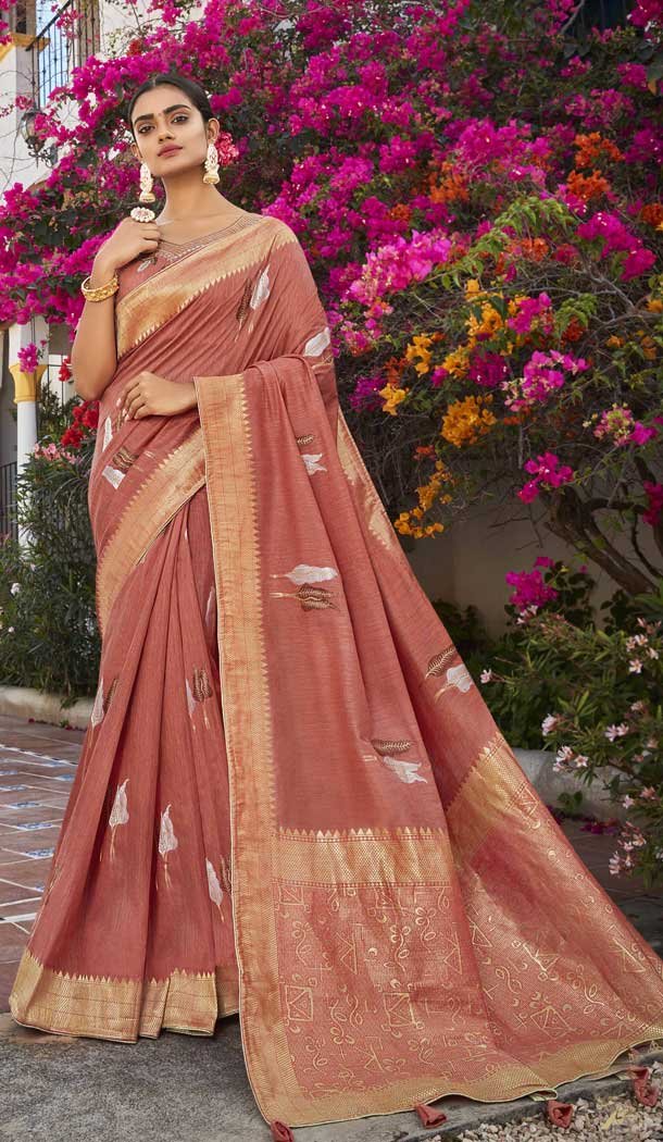 Light Brown Color Jacquard Banarasi Silk Traditional Party Wear Saree -780195789