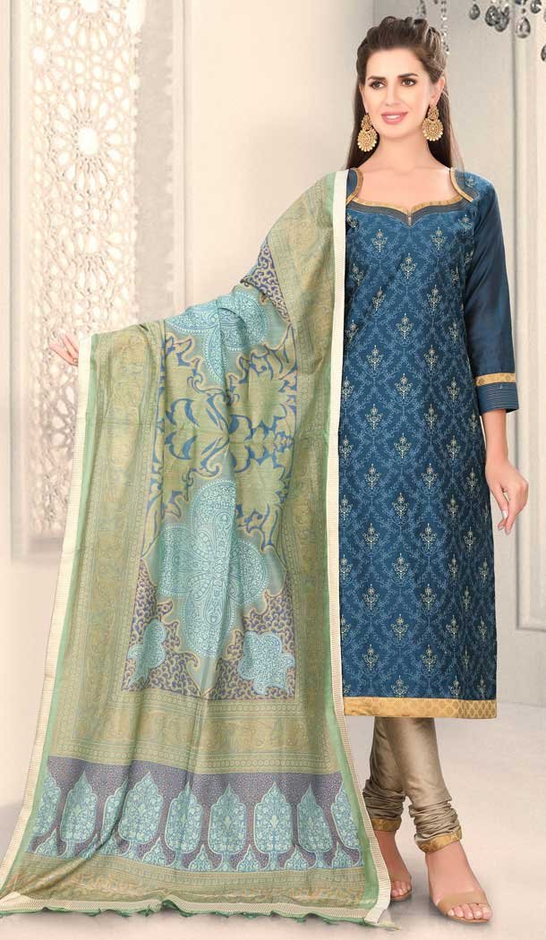 Enigmatic Dark Blue Color Chanderi Silk Designer Party Wear Salwar Suit -780895866