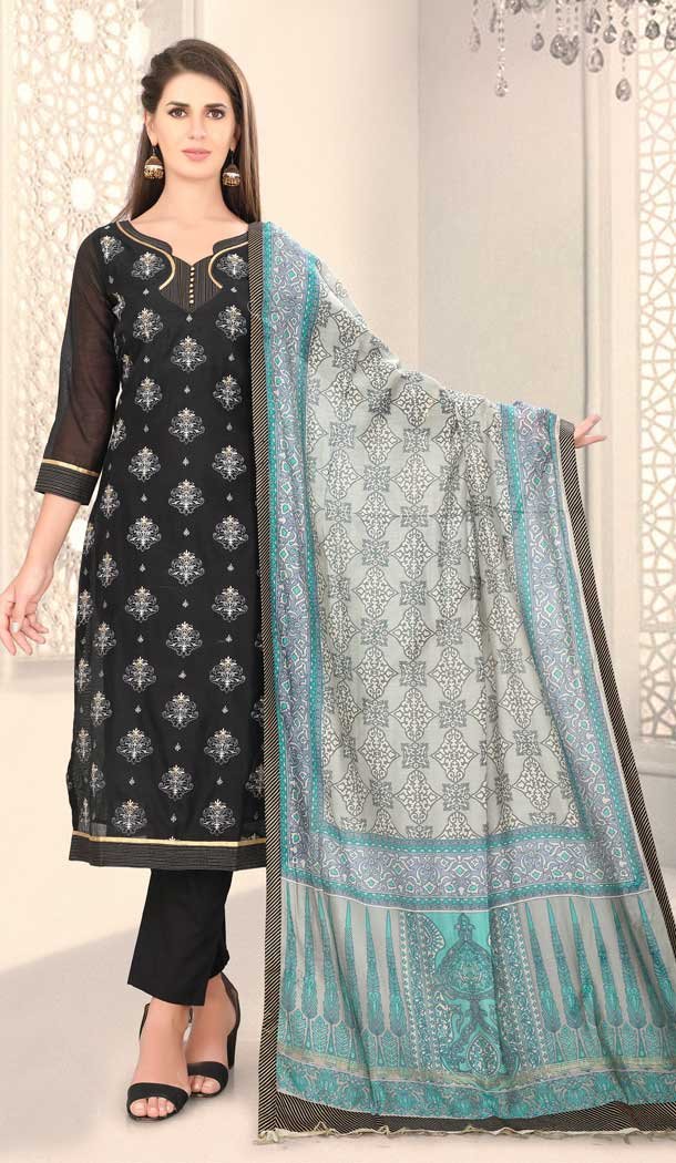 Black Color Chanderi Silk Designer Party Wear Salwar Suit -780895867