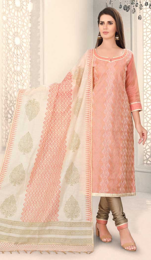 Luscious Peach Color Chanderi Silk Designer Party Wear Salwar Suit -780895868