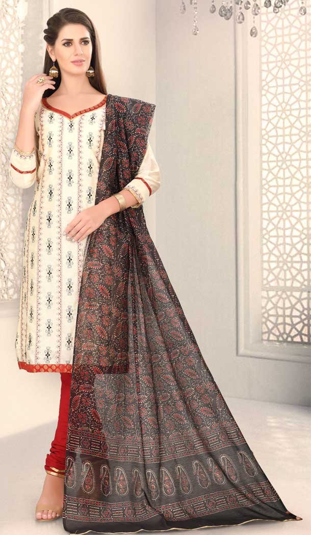 Mesmerizing Off White Color Chanderi Silk Designer Party Wear Salwar Suit -780895875