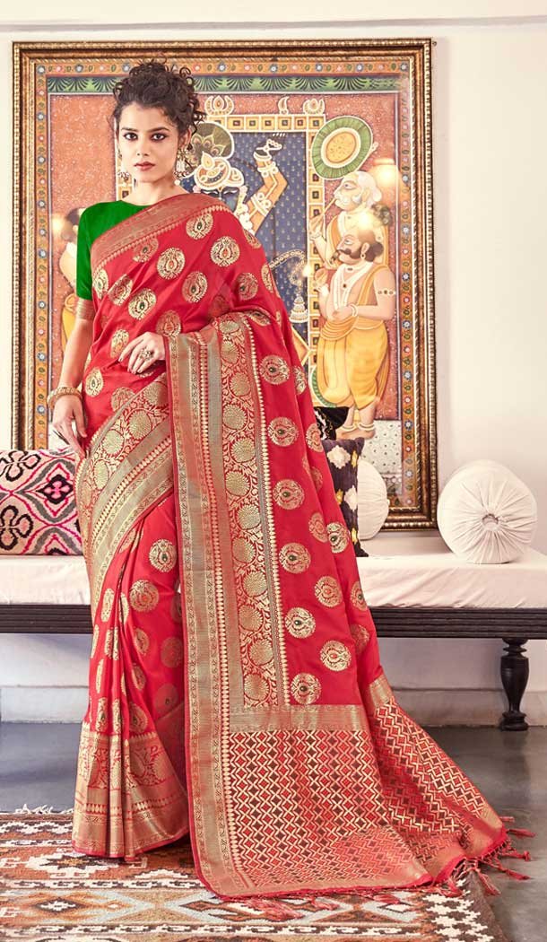 Red Color Banarasi Silk Designer Classic Traditional Wear Saree -782396022