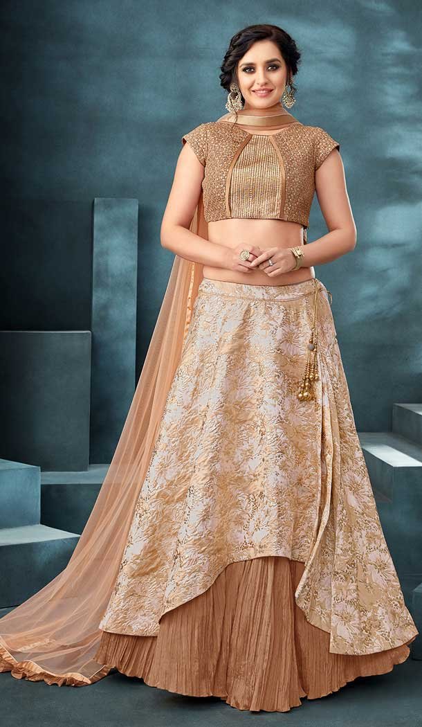 Beige Color Fancy Jacquard Heavy Designer Party Wear Bridal Lehenga Choli -784396167
