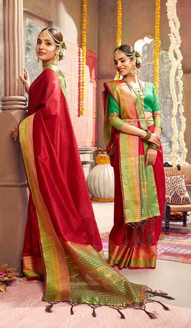 Red Color Crystal Gala Silk Casual Party Wear Saree Blouse -788396498