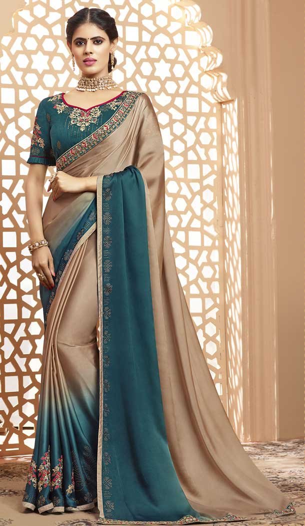 Copper Gold Color Georgette Heavy Designer Wear Traditional Saree -789496629