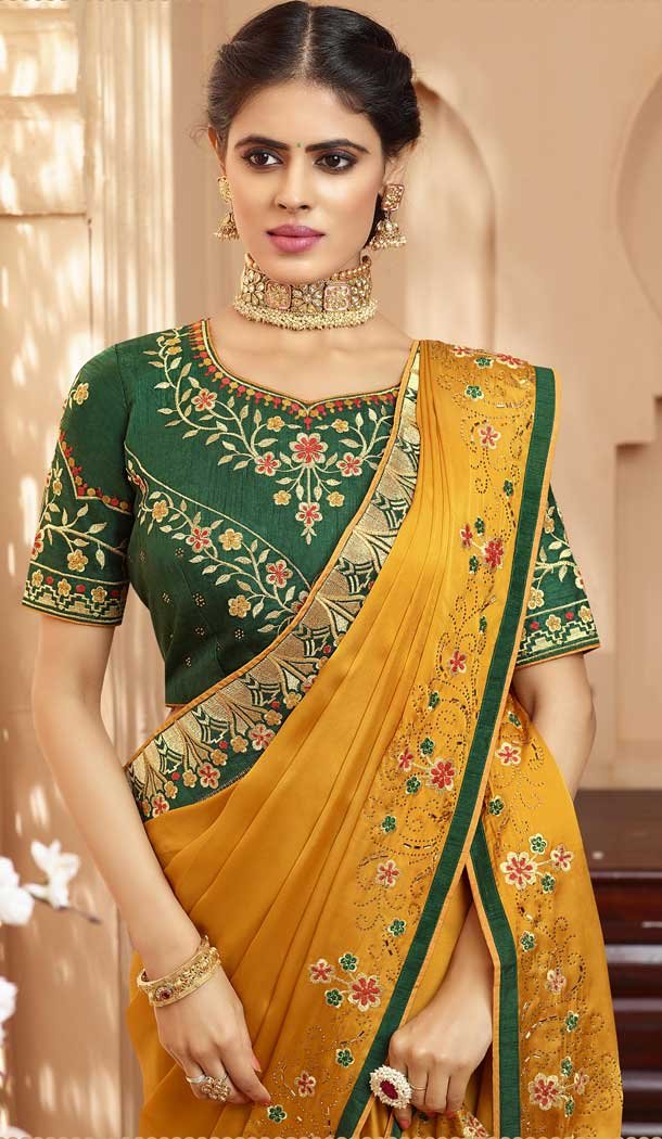 Musterd Color Georgette Heavy Designer Wear Traditional Saree -789496632