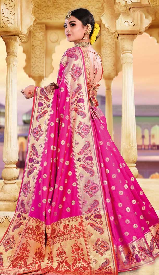 Rani Pink Color Silk Heavy Designer Party Wear Classic Saree -790196702