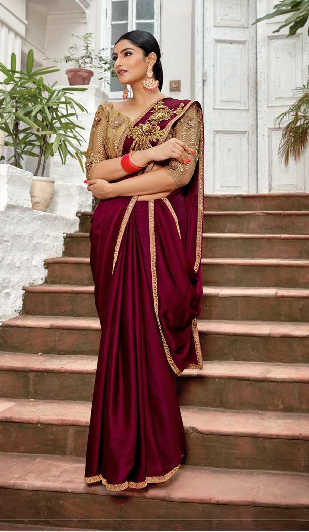 Maroon Color Rangoli Georgette Based Party Wear Saree Blouse -792396919
