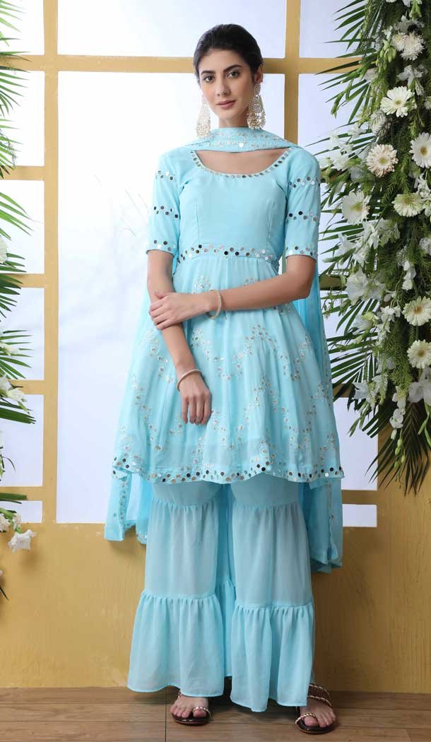 Sky Blue Color Georgette Designer Party Wear Salwar Suit -792496929