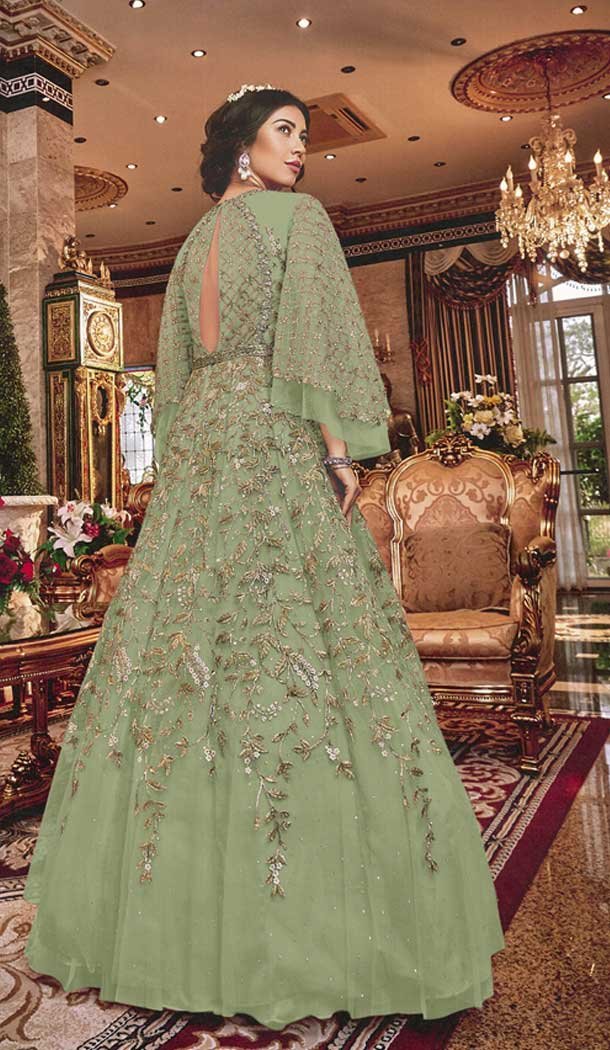Mahendi Green Color Soft Net Designer Pakistani Wedding Salwar Kameez -fz6765454
