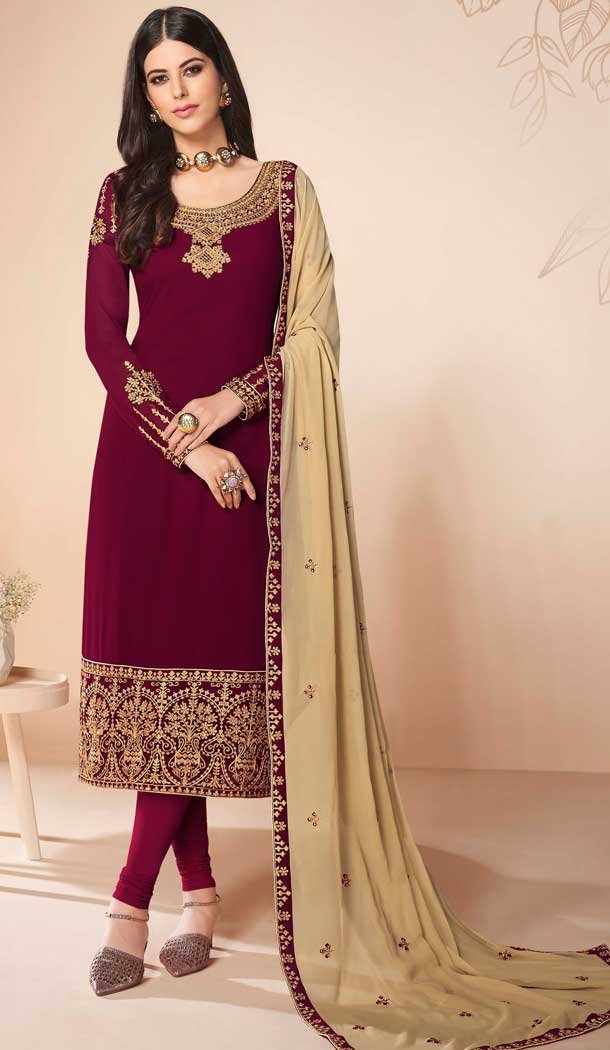 Enigmatic Maroon Color Real Georgette Party Wear Salwar Kameez -794197053